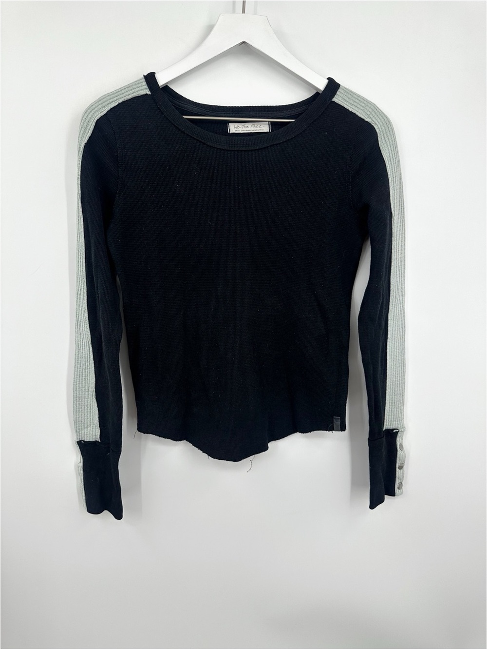We The Free Tasha Black Thermal Long Sleeve Shirt Size Small Boho